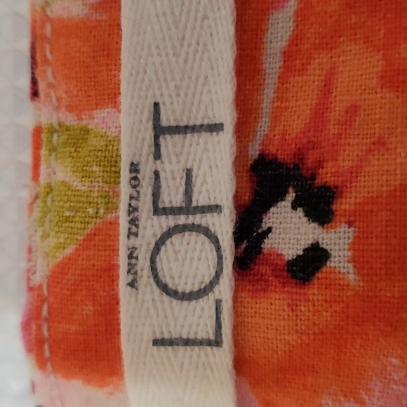 Loft, Ann Taylor. Colorful Pink/Orange Poppies Linen Look Material. Size 8 NWOT - Picture 11 of 16
